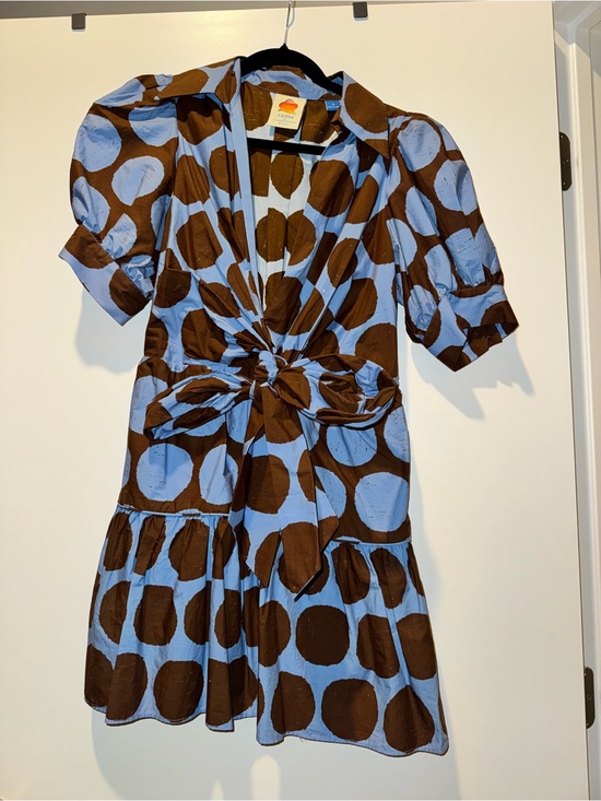 FARM Rio Dresses & Skirts - Farm Rio- Knot Front Polka Dot Dress - Blue & Brown